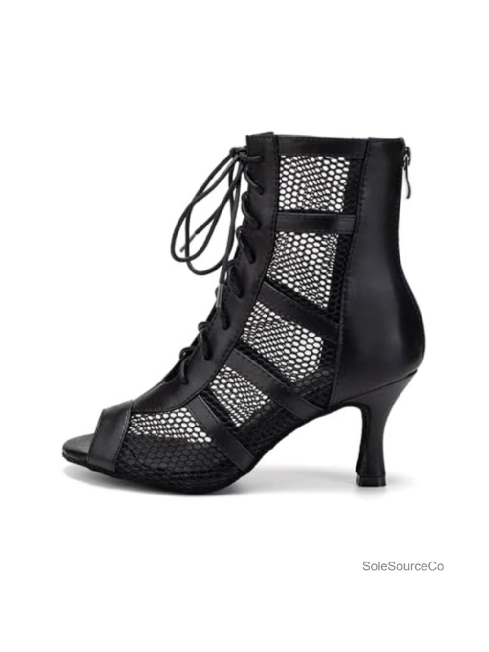 Women's Faux Leather Open Toe Ankle Boots Latin Dance Heels with Zipper &